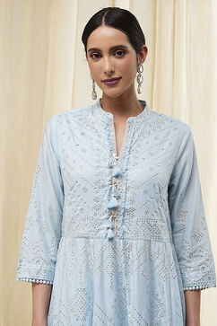 Powder Blue Cotton Embellished Anarkali Suit Set image number 1