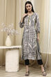 Ivory and Grey Printed Straight Kurta image number 5