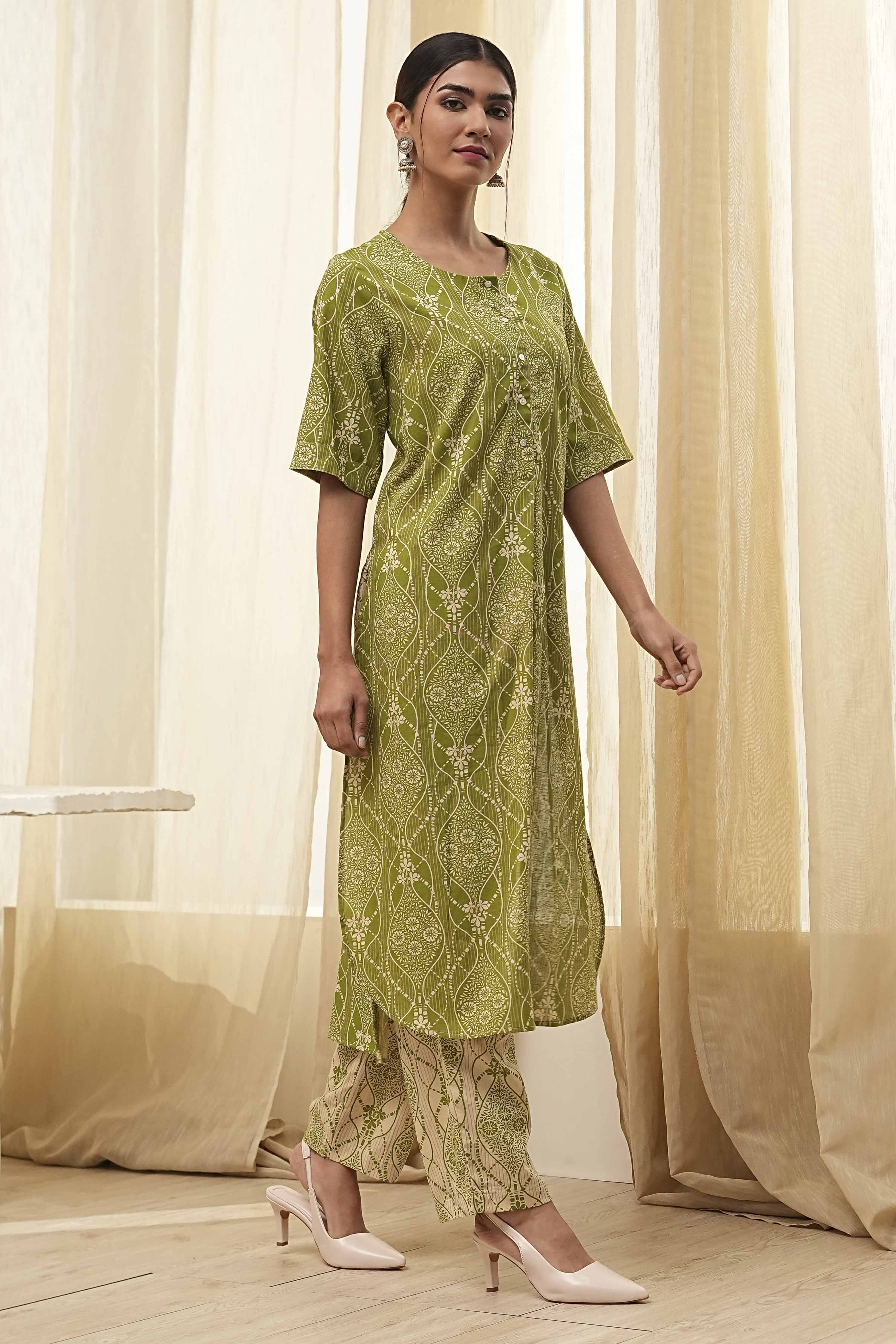 Black and Beige Printed Straight Kurta Set image number 5