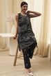 Black Printed Asymmetric Kurta Set image number 0