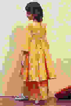 Orange Cotton Printed Tiered Kurta Set image number 4