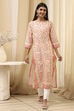 Blue and White Cotton Printed Straight Kurta image number 0