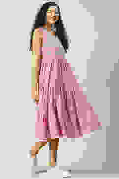 Pink Cotton Flared Printed Dress image number 3