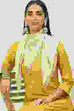 Yellow Art Silk Straight Yarndyed Kurta image number 1