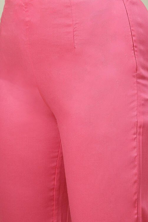 Pink Printed Straight Kurta Slim Pant Suit Set image number 2