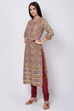 Red Cotton Straight Kurta Churidar Suit Set image number 3