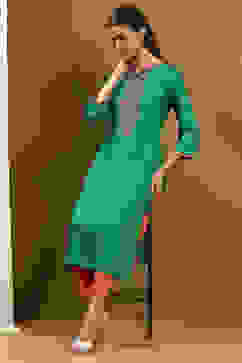 Green Straight Rayon Kurta image number 0