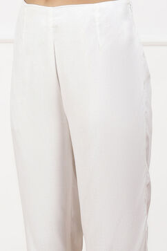 Off White Viscose Slim Solid Pants image number 1