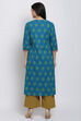 Teal Cotton Straight Kurta Palazzo Suit Set image number 4