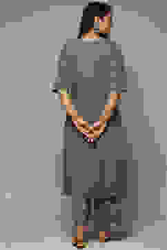 Grey Cotton Straight Kurta Palazzo Suit Set image number 4