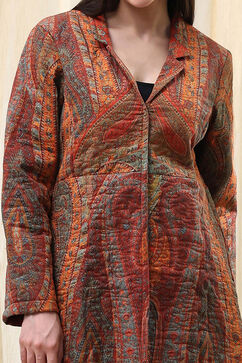 Burnt Orange Rayon Straight Printed Jacket image number 1
