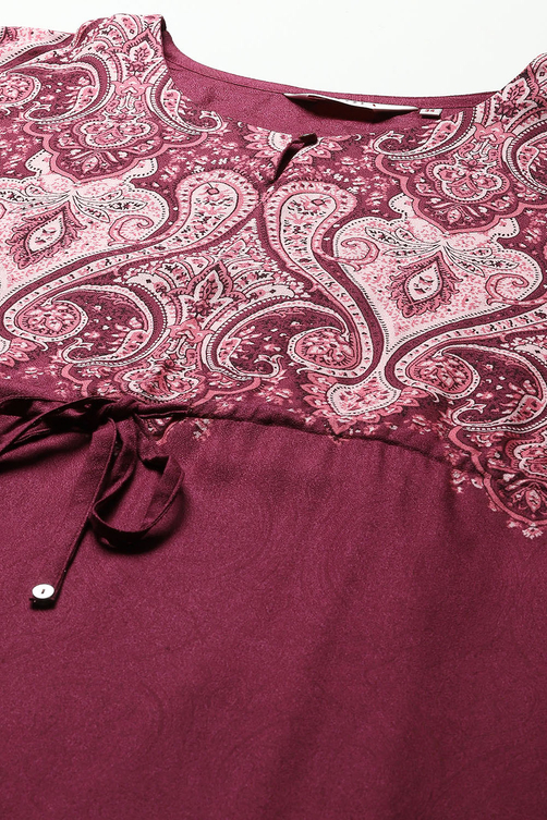 Olive Viscose Straight Printed Top image number 1
