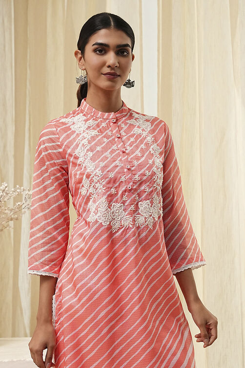Coral Polyester Straight Kurta image number 1