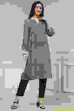 Blue Printed Straight Kurta image number 4