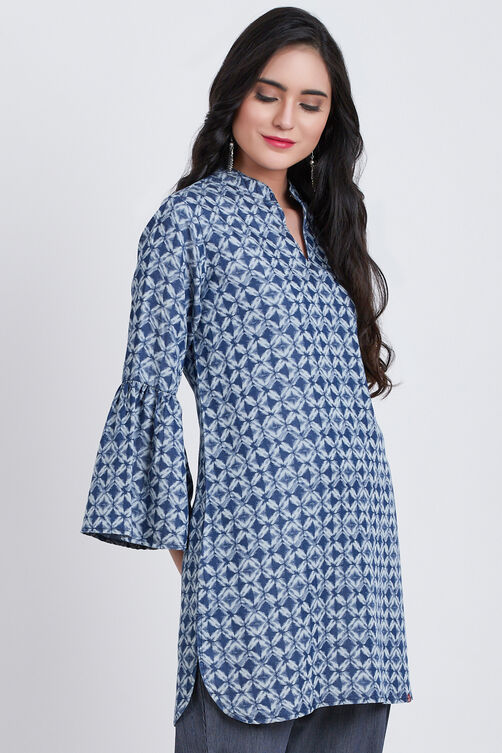 Denim Blue Cotton Straight Printed Kurta image number 3