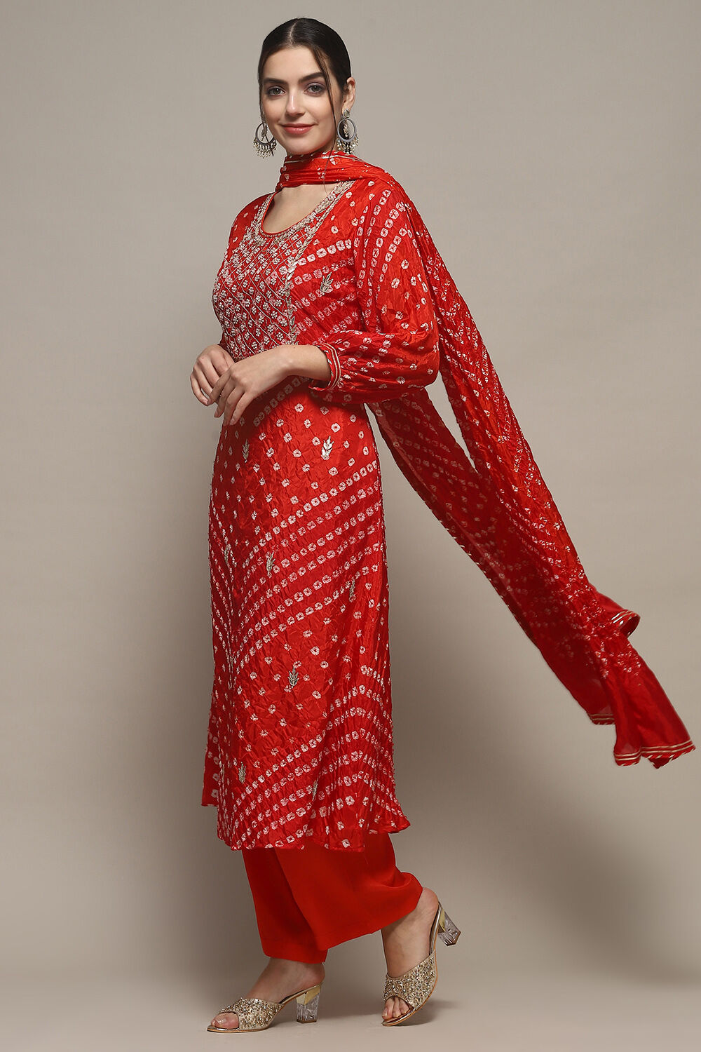 Orange Silk Blend Unstitched Suit set image number 5