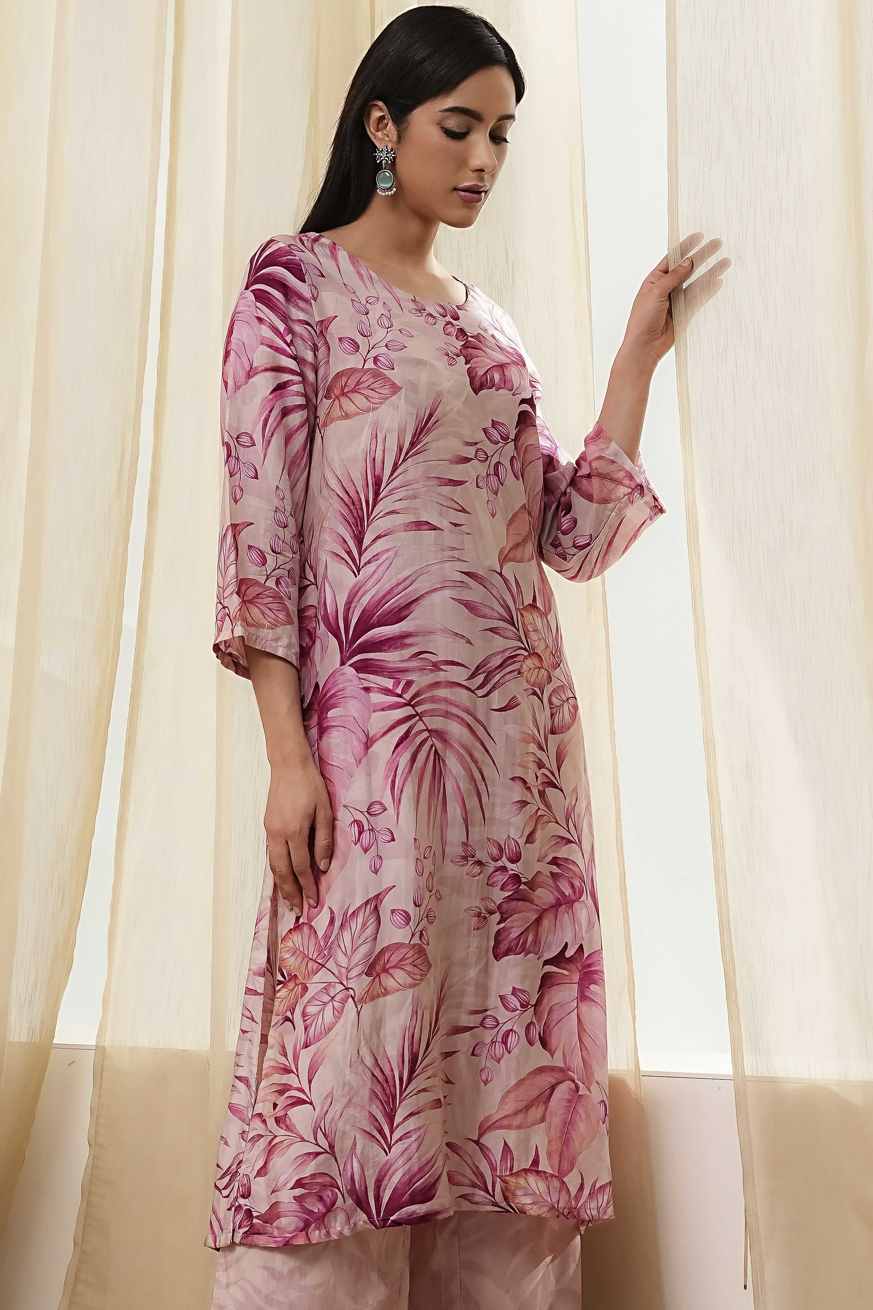 Green Modal Floral Printed Straight Kurta Set image number 7