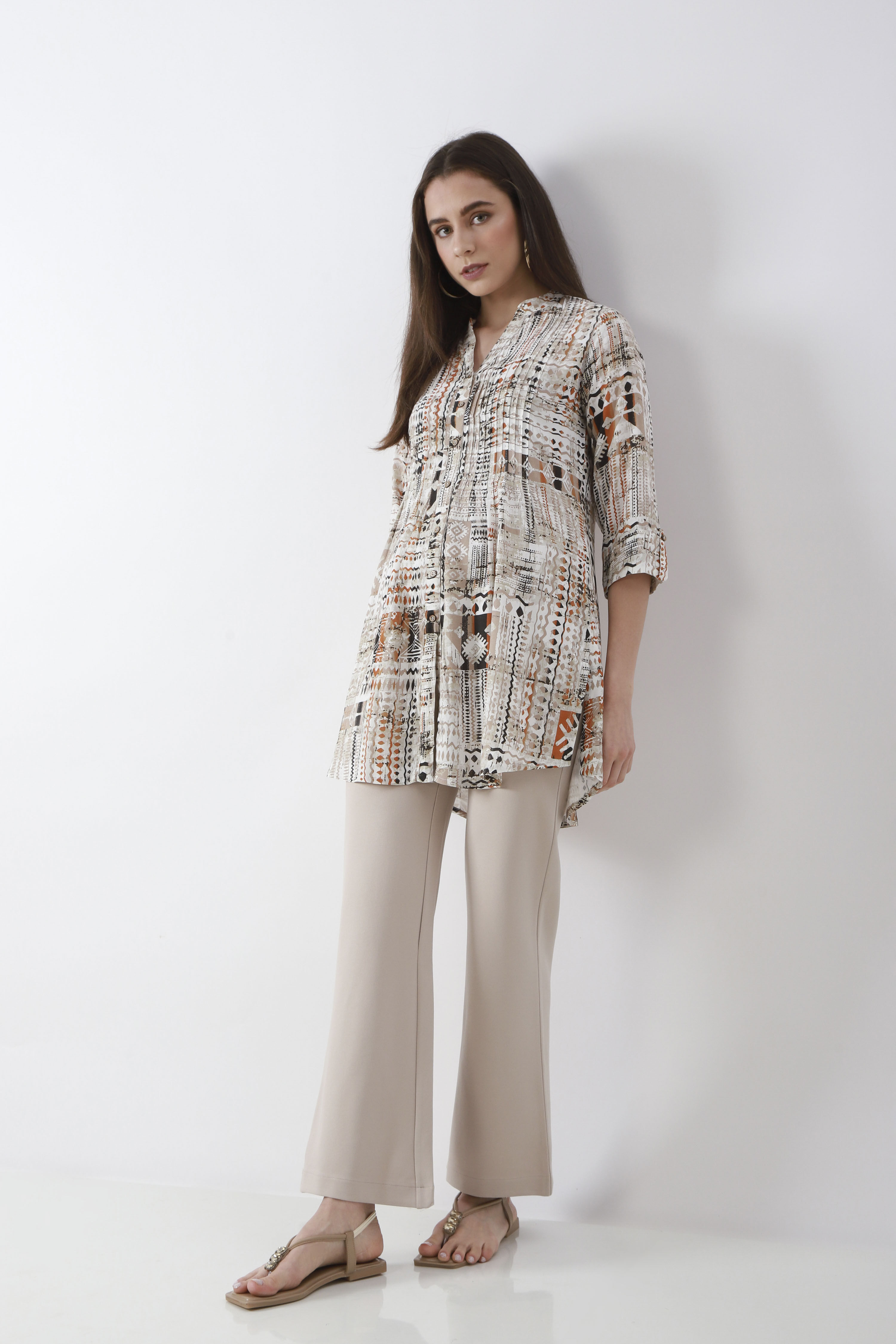 Beige Solid Flared Pants image number 0