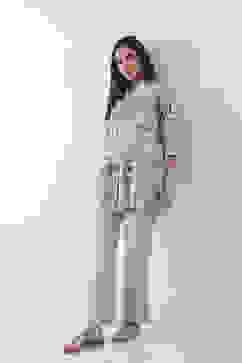 Beige Solid Flared Pants image number 0