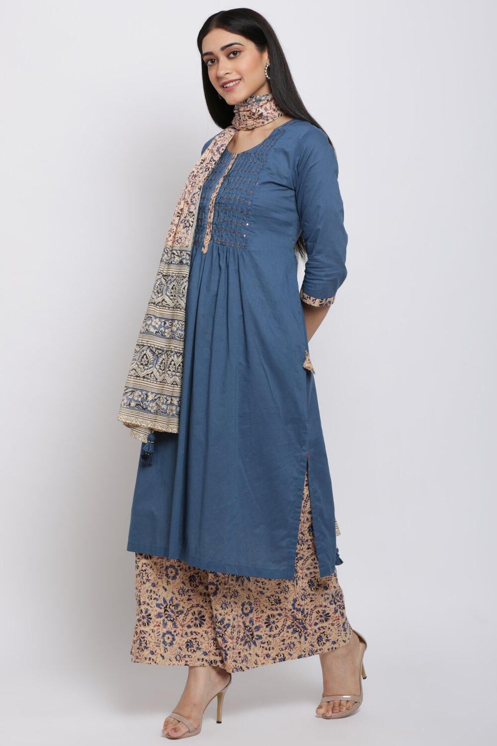 Blue Relaxed Kurta Palazzo Suit Set image number 0
