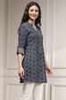 Blue Viscose Rayon Relaxed Printed Kurta image number 4