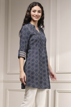 Blue Viscose Rayon Relaxed Printed Kurta image number 4