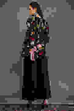 Rohit Bal Black Silk Chanderi Floral Printed Gathered Co-ord Set image number 4