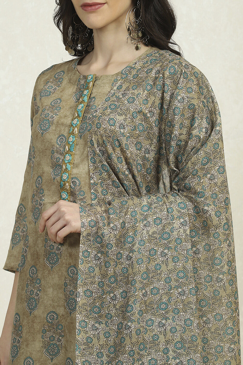 Lime Green Cotton Digital Print Unstitched Suit Set image number 2