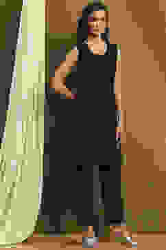 Black Polyester Straight Kurta Pants Set image number 7