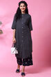 Black Cotton Straight Kurta Pants Set image number 5