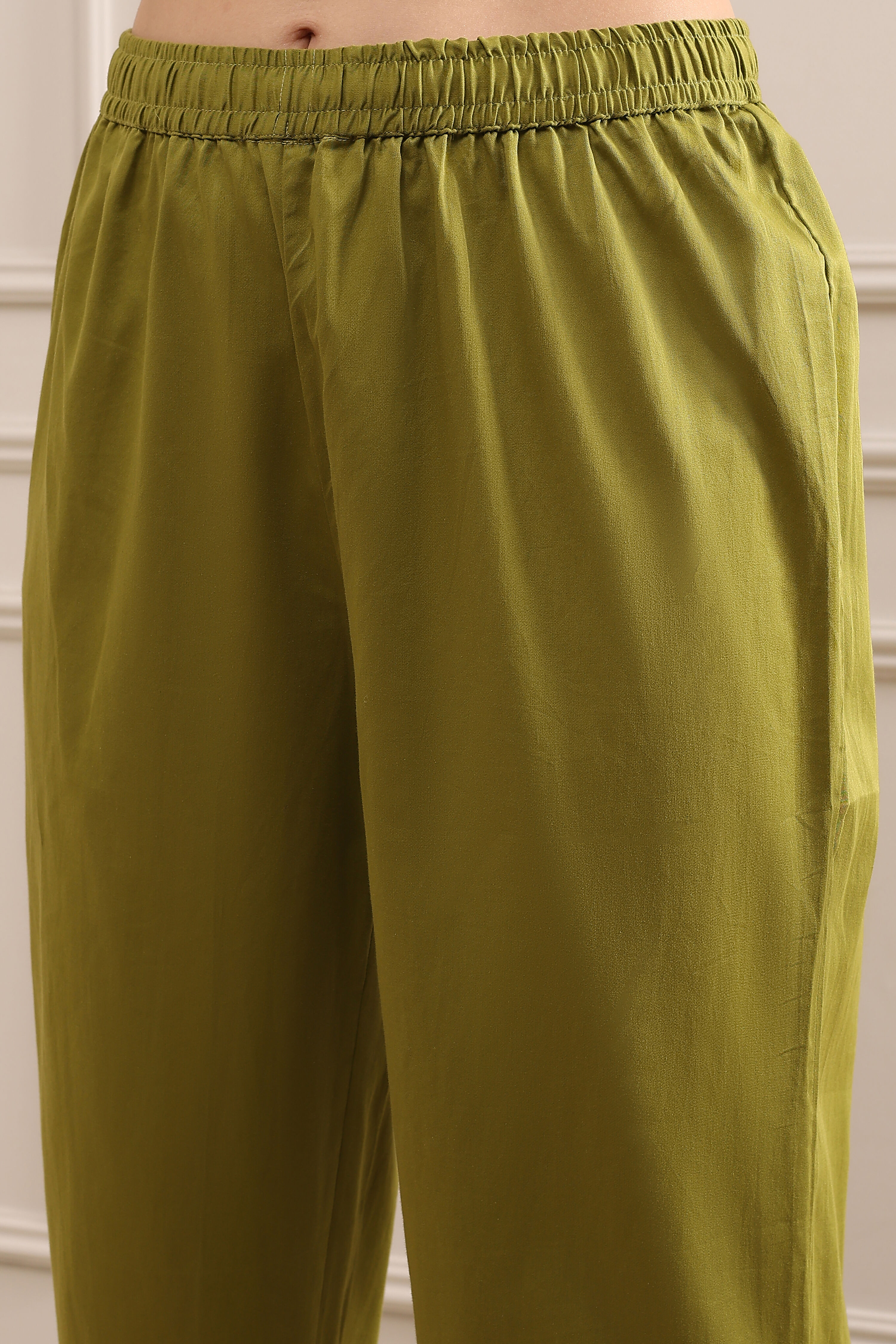 Mehndi Green Chanderi Embroidered Kalidar Suit Set image number 1