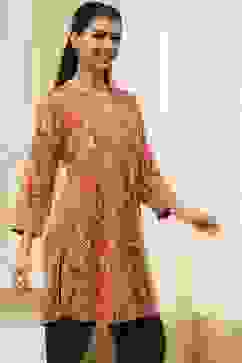 Rust Printed Straight Short Kurta image number 4