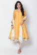 Yellow Poly Cotton Front Open Kurta Churidar Suit Set image number 0