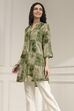 Olive Green Pleated Straight Short Kurta image number 2