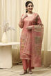 Maroon Linen Printed Embroidered Unstitched Suit Set image number 1