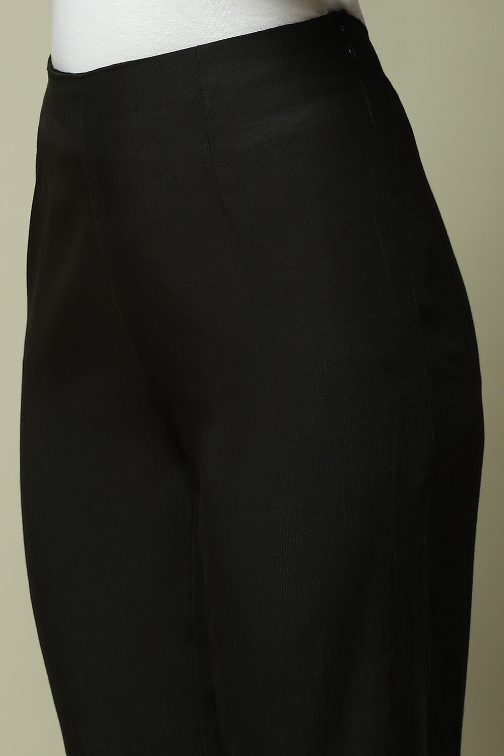 Black Cotton Blend Yarndyed Pants image number 2