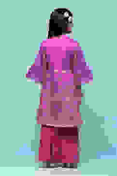 Pink & Purple Polyester Gathered Printed 2 Piece Set image number 4