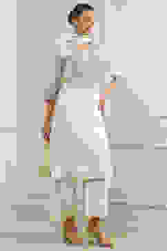 Off-White Embroidered Straight Suit Set image number 5