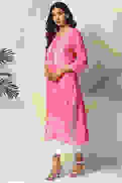 Pink Rayon Straight Kurta Pants Set image number 2