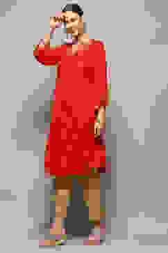 Red Foil Printed Gathered A-Line Kurta image number 3