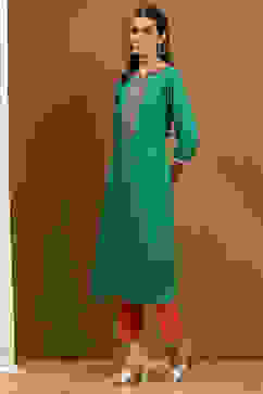 Green Straight Rayon Kurta image number 2