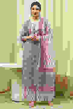 Slate Blue Cotton Hand Block Print Unstitched Suit Set image number 7