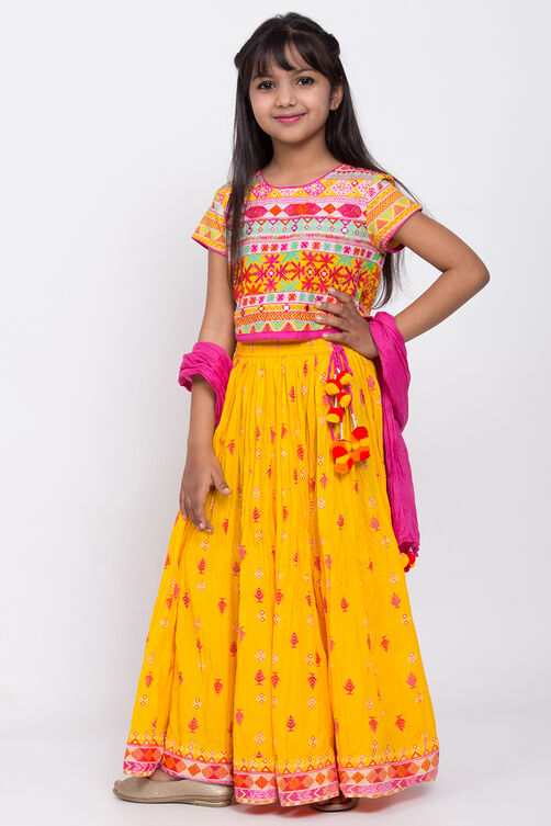 Yellow Cotton Lehenga Set image number 3