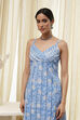 Blue Cotton Floral Strappy Straight Suit Set image number 1