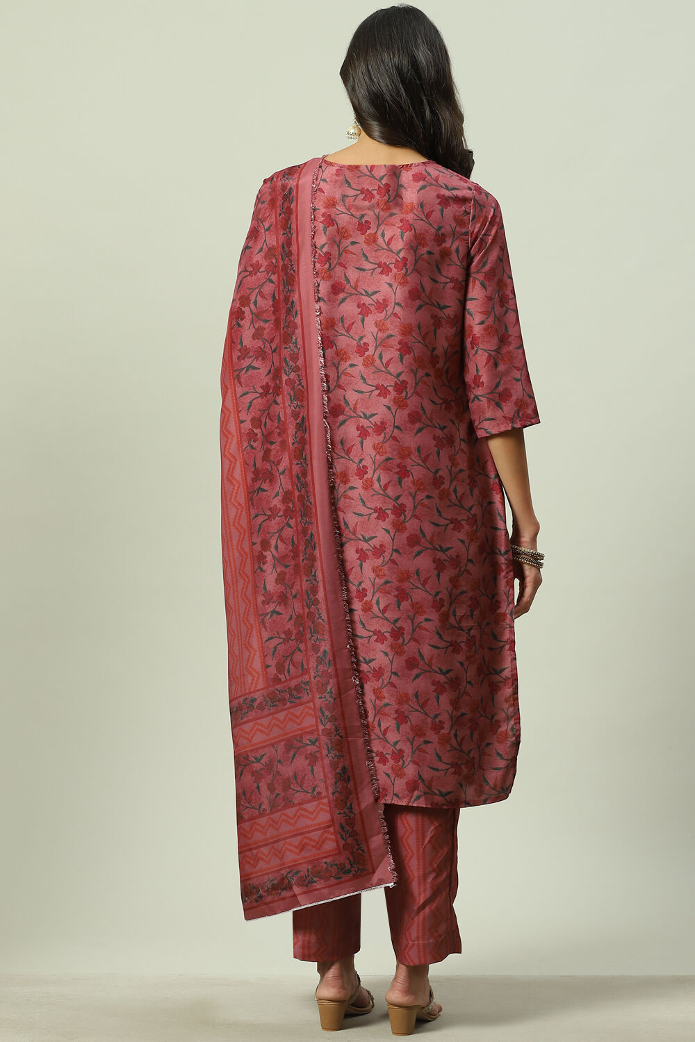 Orange Modal Digital Print Unstitched Suit Set image number 4