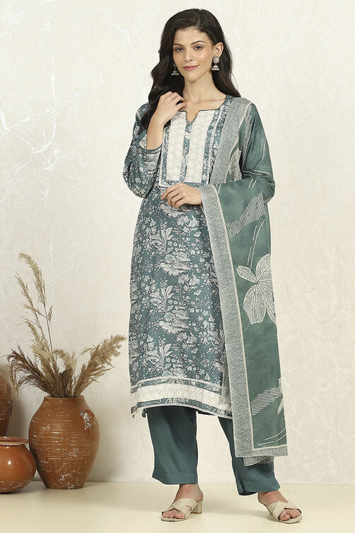 Purple Cotton Unstitched Suit Set image number 7