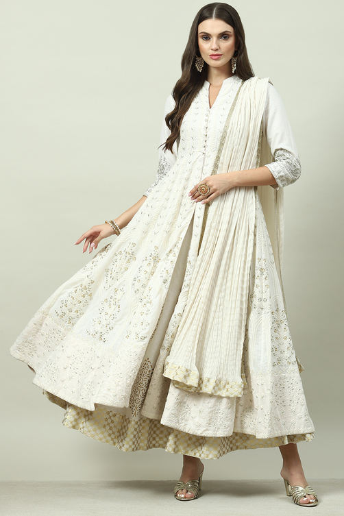 Blush Pink Cotton Anarkali Kurta Lehenga Suit Set image number 0