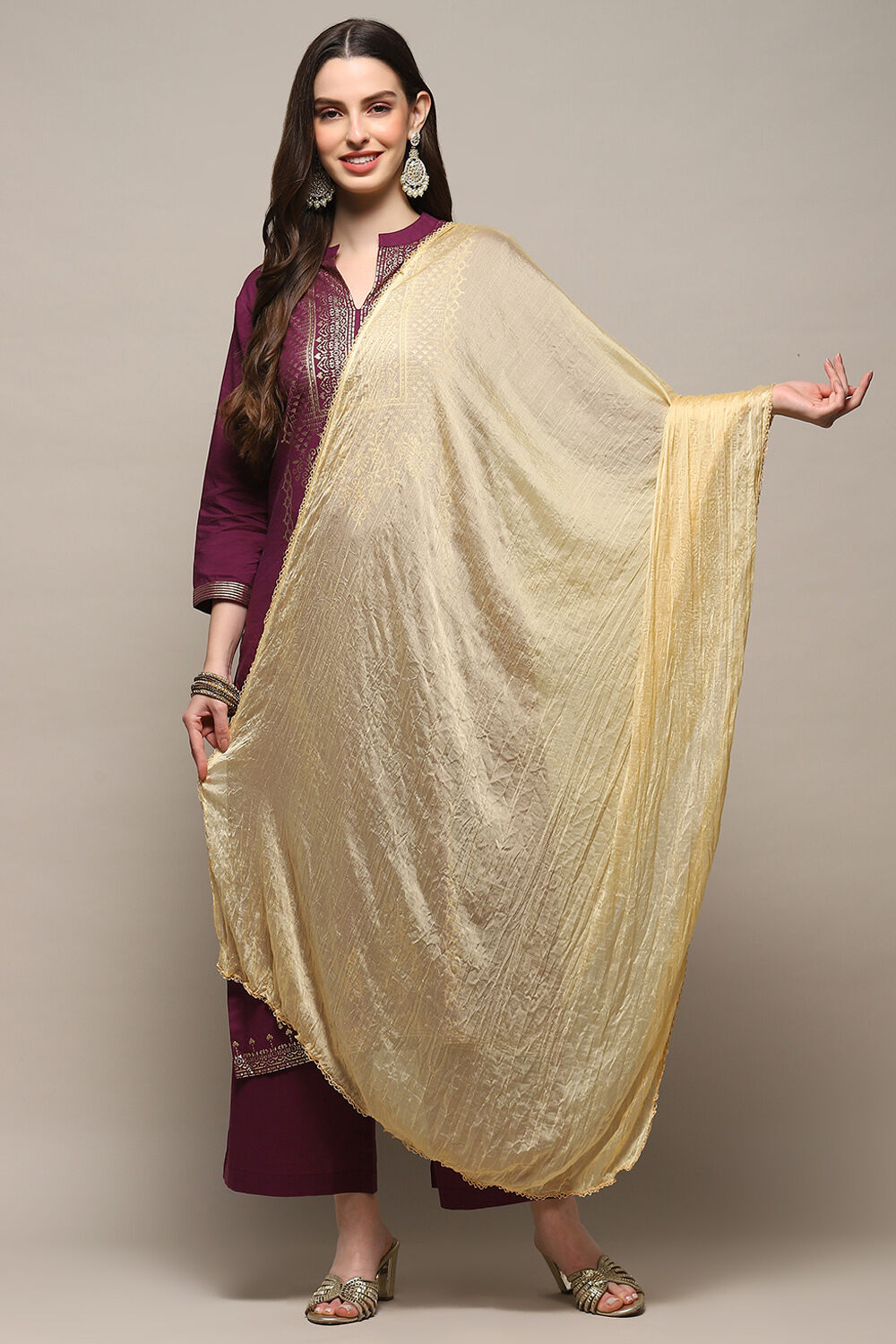 Gold Poly Chiffon Dupatta image number 0