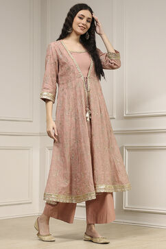 Old Rose Chanderi Anarkali Dyed Fusion Set image number 5