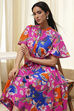 Pink Cotton Printed Flared Dress image number 6